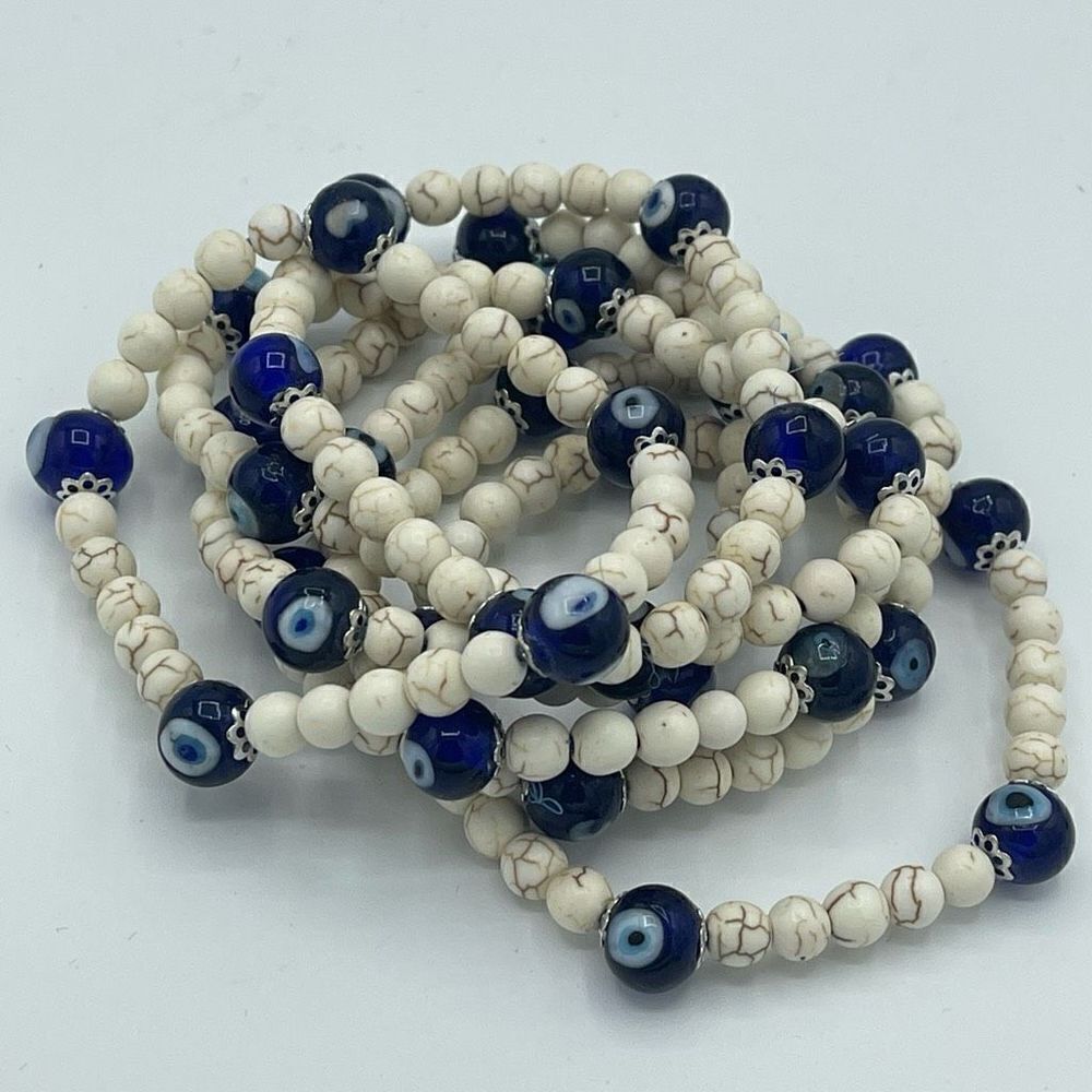 Crystal beaded stretch bracelet ONE NEW evil eye reiki meditation yoga - Picture 7 of 11